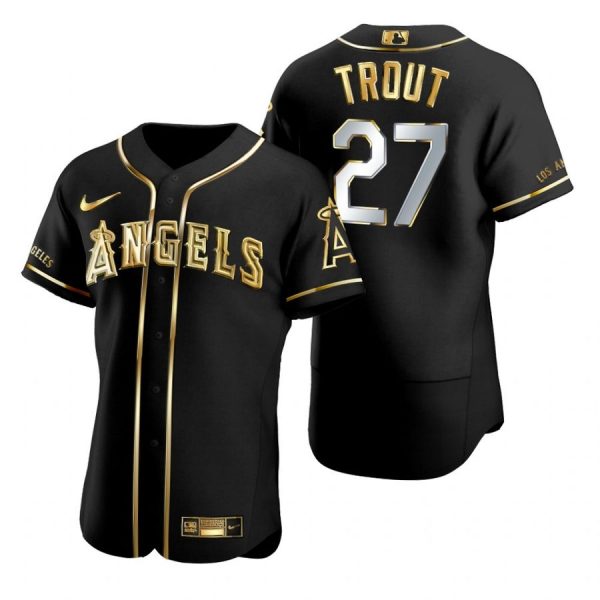 Personalized Men’s Mike Trout Los Angeles Angels Flex Base Jersey Black Golden
