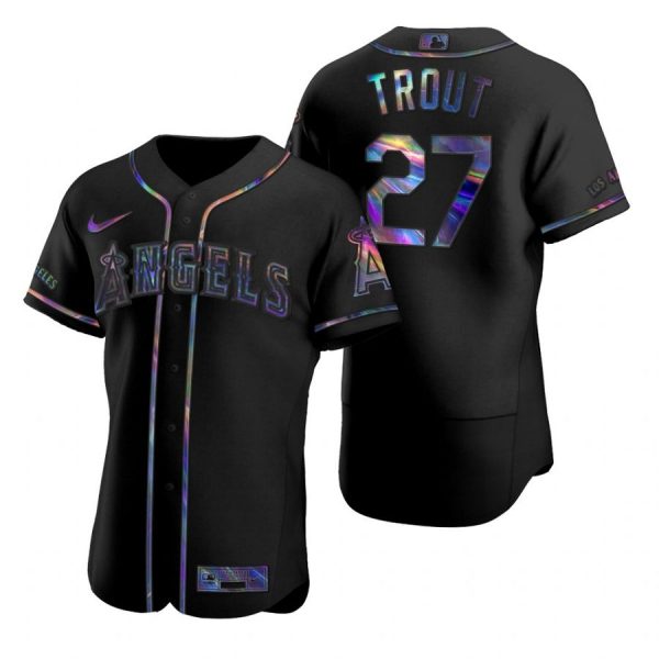 Personalized Men’s Mike Trout Los Angeles Angels Flex Base Jersey Black Holographic