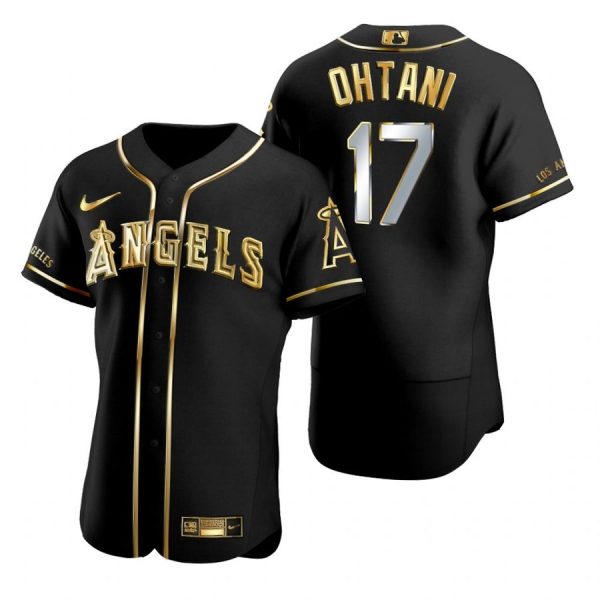 Personalized Men’s Shohei Ohtani Los Angeles Angels Flex Base Jersey Black Golden