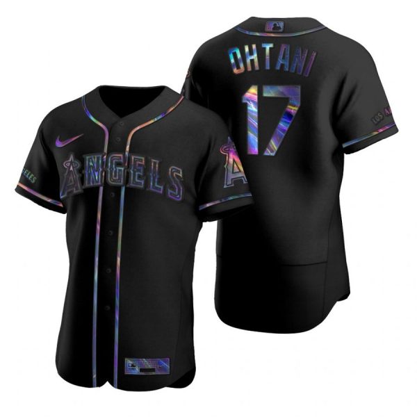 Personalized Men’s Shohei Ohtani Los Angeles Angels Flex Base Jersey Black Holographic