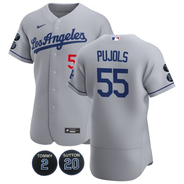 Personalized Men’s Los Angeles Dodgers Albert Pujols Flex Base Jersey – Stitched Gray
