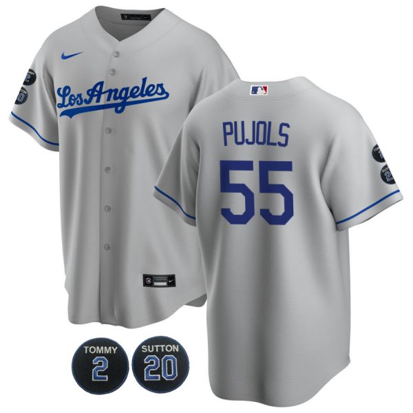 Personalized Men’s Los Angeles Dodgers Albert Pujols Cool Base Jersey – Stitched Gray