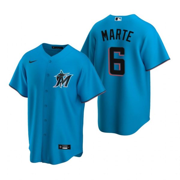 Personalized Men’s Starling Marte Miami Marlins Cool Base Jersey Black,Blue