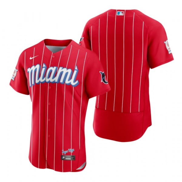 Personalized Men’s Blank Miami Marlins Flex Base Jersey Red City Connect