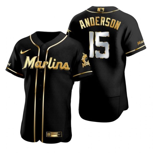 Personalized Men’s Brian Anderson Miami Marlins Flex Base Jersey Black Golden