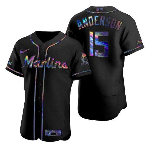 Personalized Men’s Brian Anderson Miami Marlins Flex Base Jersey Black Holographic