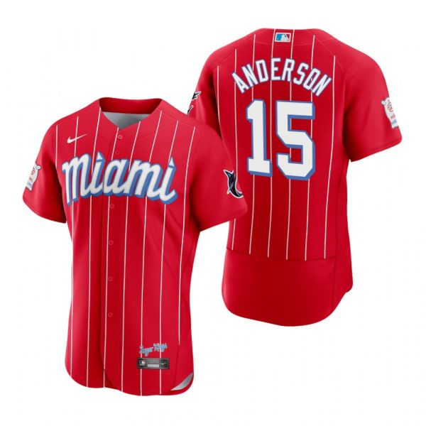 Personalized Men’s Brian Anderson Miami Marlins Flex Base Jersey Red City Connect