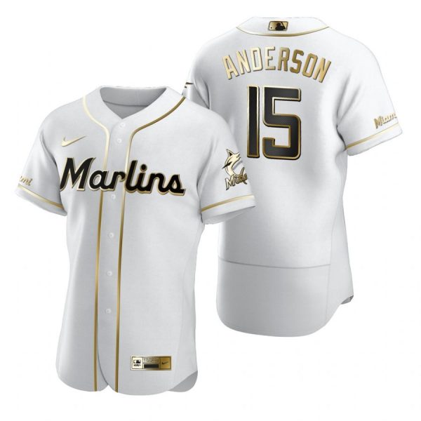 Personalized Men’s Brian Anderson Miami Marlins Flex Base Jersey White Golden