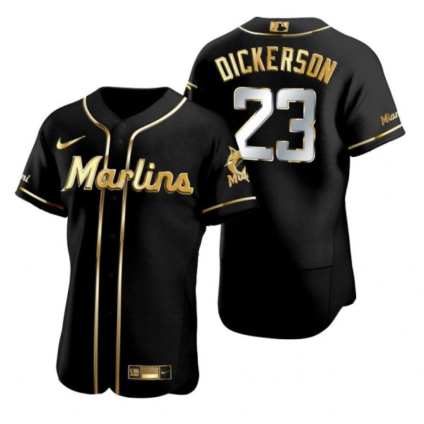 Personalized Men’s Corey Dickerson Miami Marlins Flex Base Jersey Black Golden
