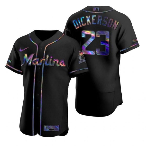 Personalized Men’s Corey Dickerson Miami Marlins Flex Base Jersey Black Holographic