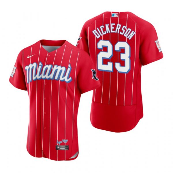 Personalized Men’s Corey Dickerson Miami Marlins Flex Base Jersey Red City Connect