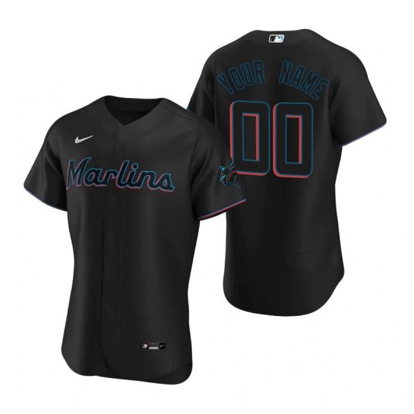 Personalized Men’s Miami Marlins Flex Base Jersey Black