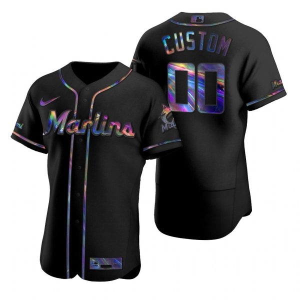 Personalized Men’s Miami Marlins Flex Base Jersey Black Holographic
