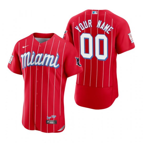 Personalized Men’s Miami Marlins Flex Base Jersey Red City Connect