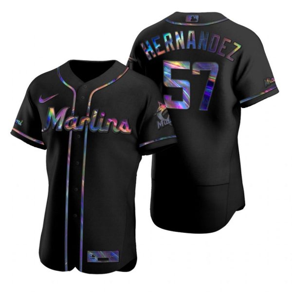 Personalized Men’s Elieser Hernandez Miami Marlins Flex Base Jersey Black Holographic