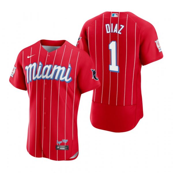 Personalized Men’s Isan Diaz Miami Marlins Flex Base Jersey Red City Connect