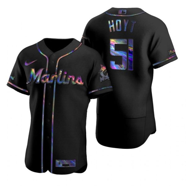 Personalized Men’s James Hoyt Miami Marlins Flex Base Jersey Black Holographic