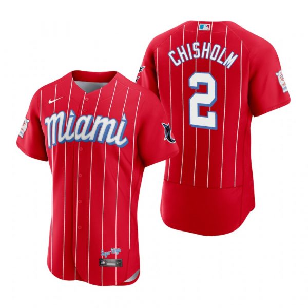 Personalized Men’s Jazz Chisholm Miami Marlins Flex Base Jersey Red City Connect