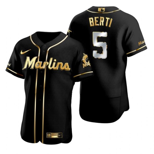 Personalized Men’s Jon Berti Miami Marlins Flex Base Jersey Black Golden