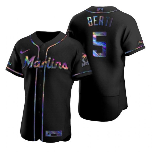 Personalized Men’s Jon Berti Miami Marlins Flex Base Jersey Black Holographic