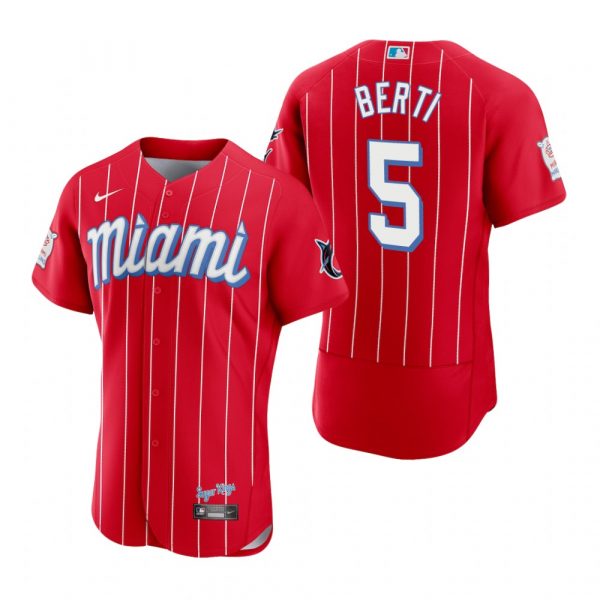 Personalized Men’s Jon Berti Miami Marlins Flex Base Jersey Red City Connect