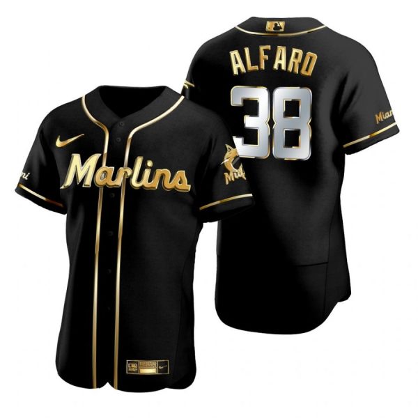 Personalized Men’s Jorge Alfaro Miami Marlins Flex Base Jersey Black Golden