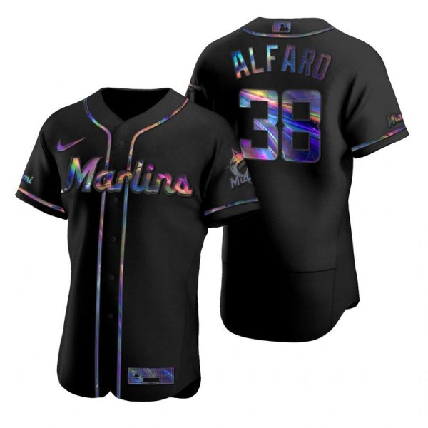 Personalized Men’s Jorge Alfaro Miami Marlins Flex Base Jersey Black Holographic