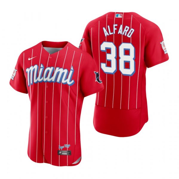Personalized Men’s Jorge Alfaro Miami Marlins Flex Base Jersey Red City Connect