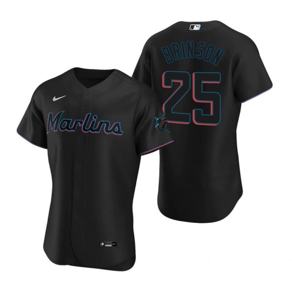Personalized Men’s Lewis Brinson Miami Marlins Flex Base Jersey Black