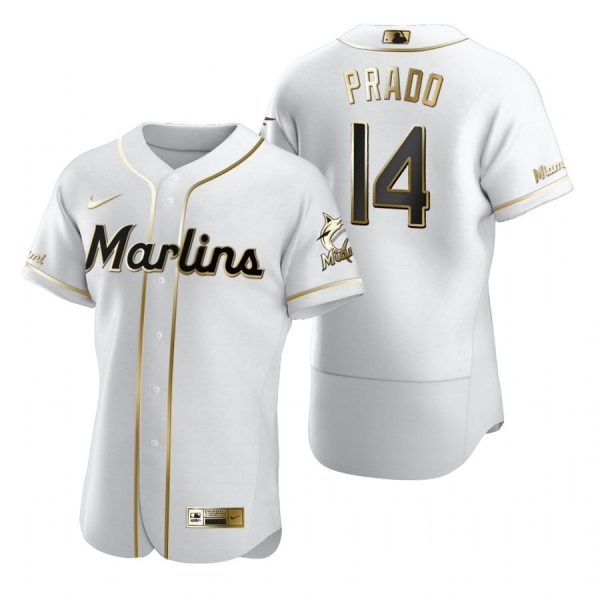 Personalized Men’s Martin Prado Miami Marlins Flex Base Jersey White Golden
