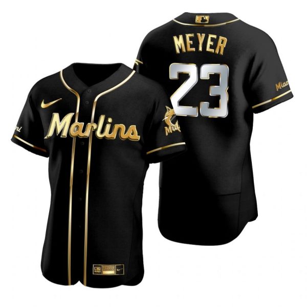 Personalized Men’s Max Meyer Miami Marlins Flex Base Jersey Black Golden