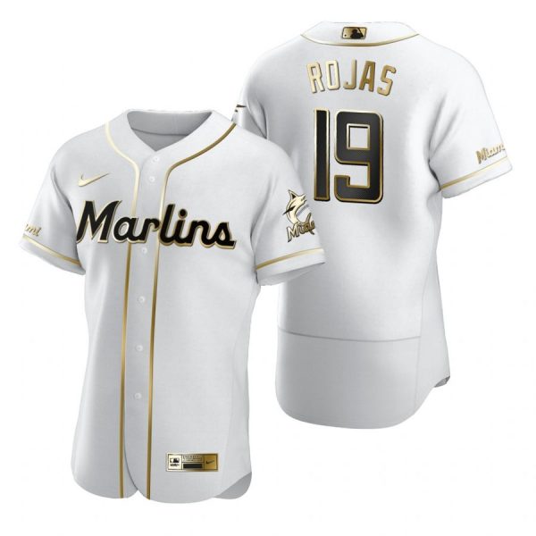 Personalized Men’s Miguel Rojas Miami Marlins Flex Base Jersey White Golden