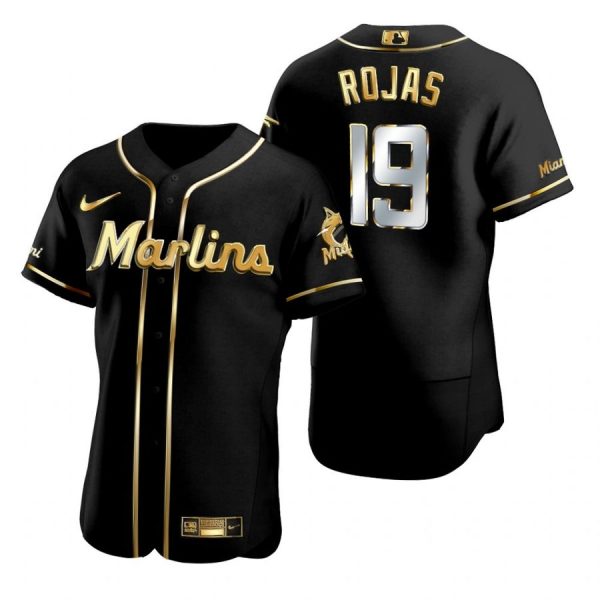 Personalized Men’s Miguel Rojas Miami Marlins Flex Base Jersey Black Golden