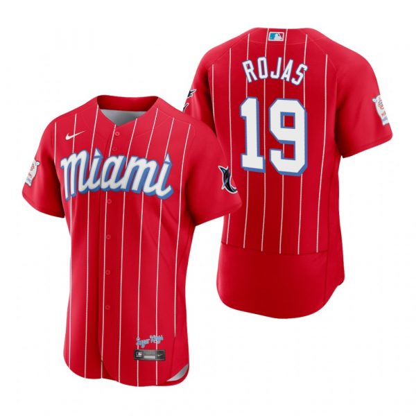 Personalized Men’s Miguel Rojas Miami Marlins Flex Base Jersey Red City Connect