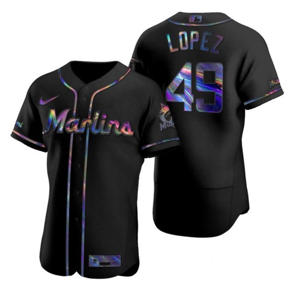Personalized Men’s Pablo Lopez Miami Marlins Flex Base Jersey Black Holographic