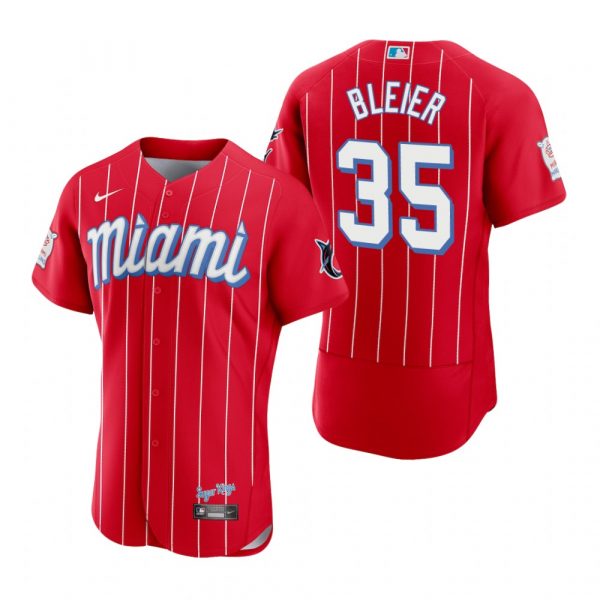 Personalized Men’s Richard Bleier Miami Marlins Flex Base Jersey Red City Connect