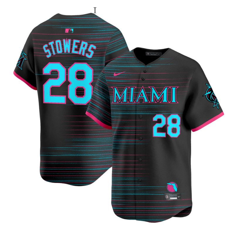 Personalized Men’s Miami Marlins #28 Kyle Stowers Jersey 2025 City Connect Premier Limited Stitched