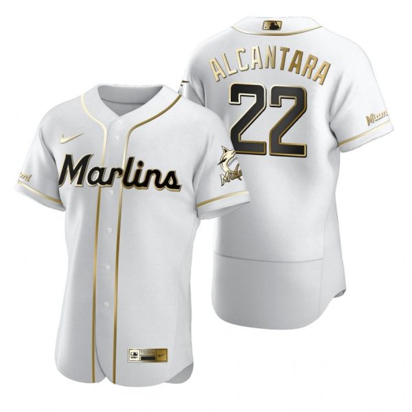 Personalized Men’s Sandy Alcantara Miami Marlins Flex Base Jersey White Golden