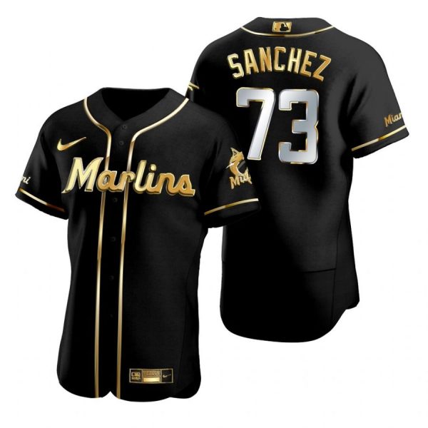Personalized Men’s Sixto Sanchez Miami Marlins Flex Base Jersey Black Golden