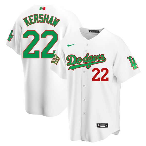 Personalized Men’s Clayton Kershaw Los Angeles Dodgers Cool Base Jersey Mexican Heritage Night Mexico White
