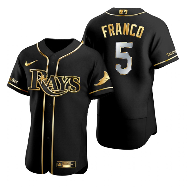 Personalized Men’s Tampa Bay Rays #5 Wander Franco Flex Base Jersey Black Golden