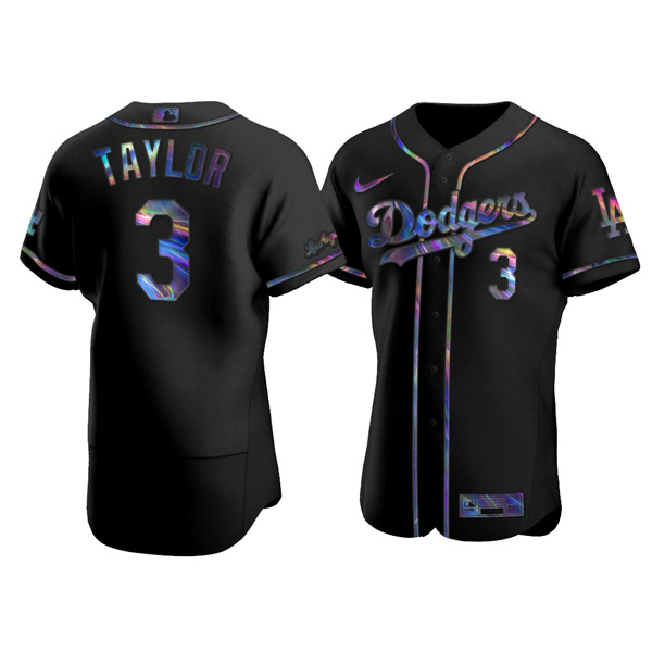 Personalized Men’s Los Angeles Dodgers #3 Chris Taylor Flex Base Jersey Stitched Black Holographic