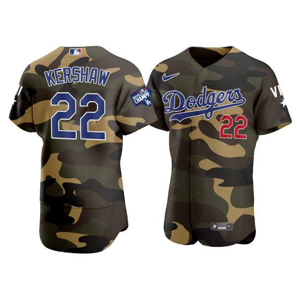 Personalized Men’s Los Angeles Dodgers #22 Clayton Kershaw Flex Base Jersey Stitched Camo