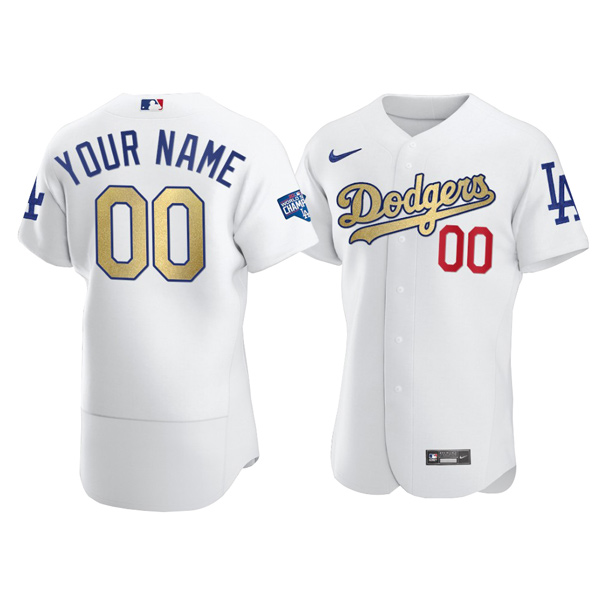 Personalized Men’s Los Angeles Dodgers Flex Base Jersey Stitched White Gold Program