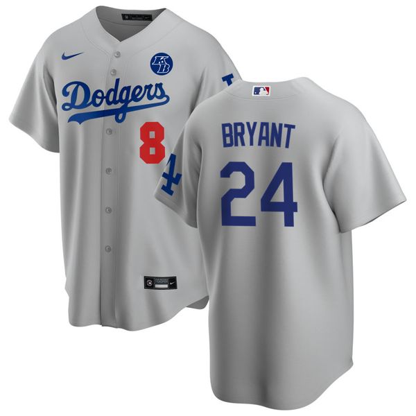 Personalized Youth Los Angeles Dodgers Kobe Bryant #8 #24 KB Patch Jersey Stitched Gray