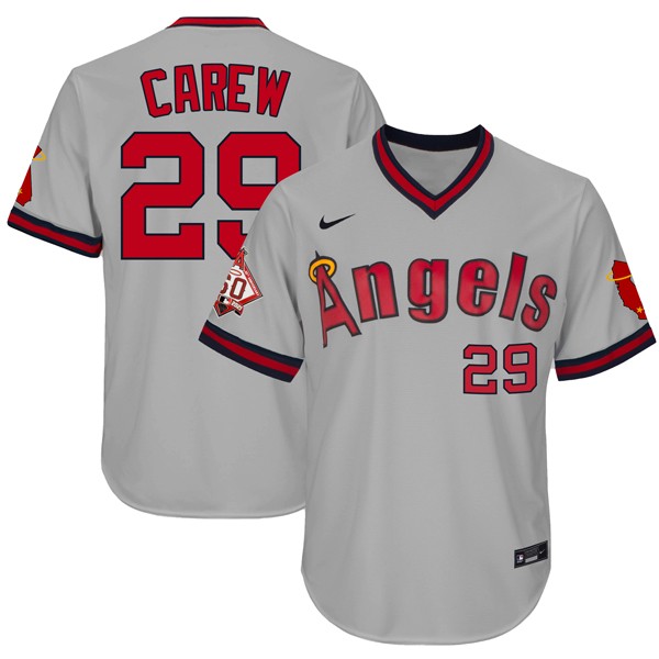 Personalized Men’s Rod Carew Los Angeles Angels 1970 Throwback Jersey – Stitched Gray