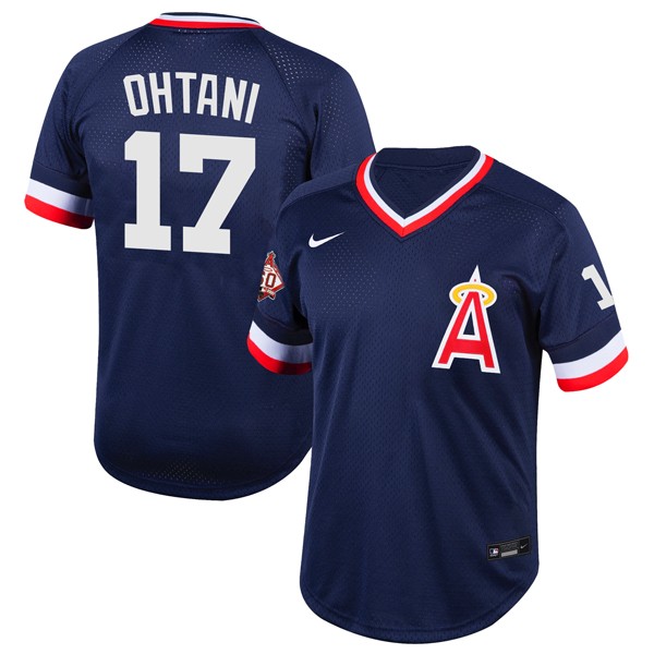 Personalized Men’s Shohei Ohtani Los Angeles Angels 1970 Throwback Jersey – Stitched Navy
