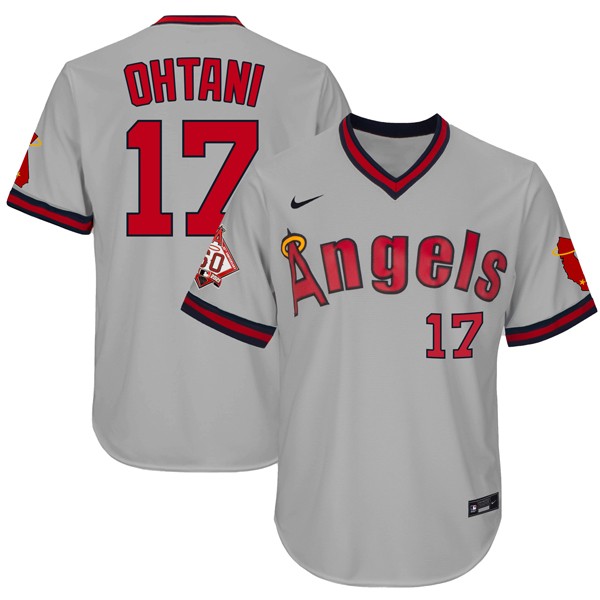 Personalized Men’s Shohei Ohtani Los Angeles Angels 1970 Throwback Jersey – Stitched Gray