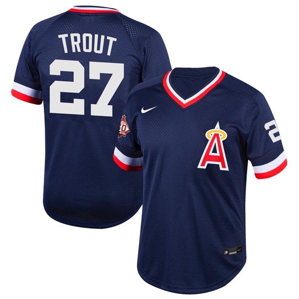 Personalized Men’s Mike Trout Los Angeles Angels 1970 Throwback Jersey – Stitched Navy