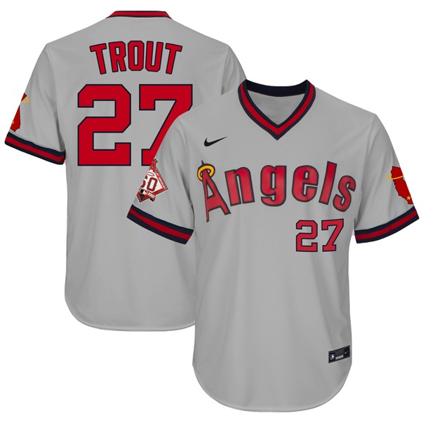 Personalized Men’s Mike Trout Los Angeles Angels 1970 Throwback Jersey – Stitched Gray